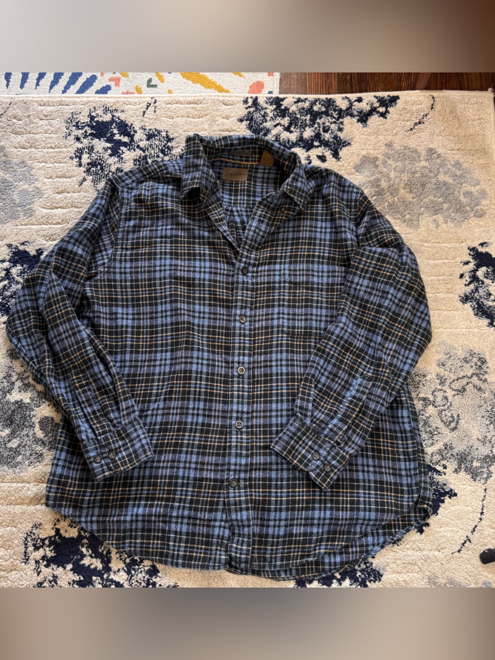 St. John's Bay Blue and Black Plaid Button-Up Shirt